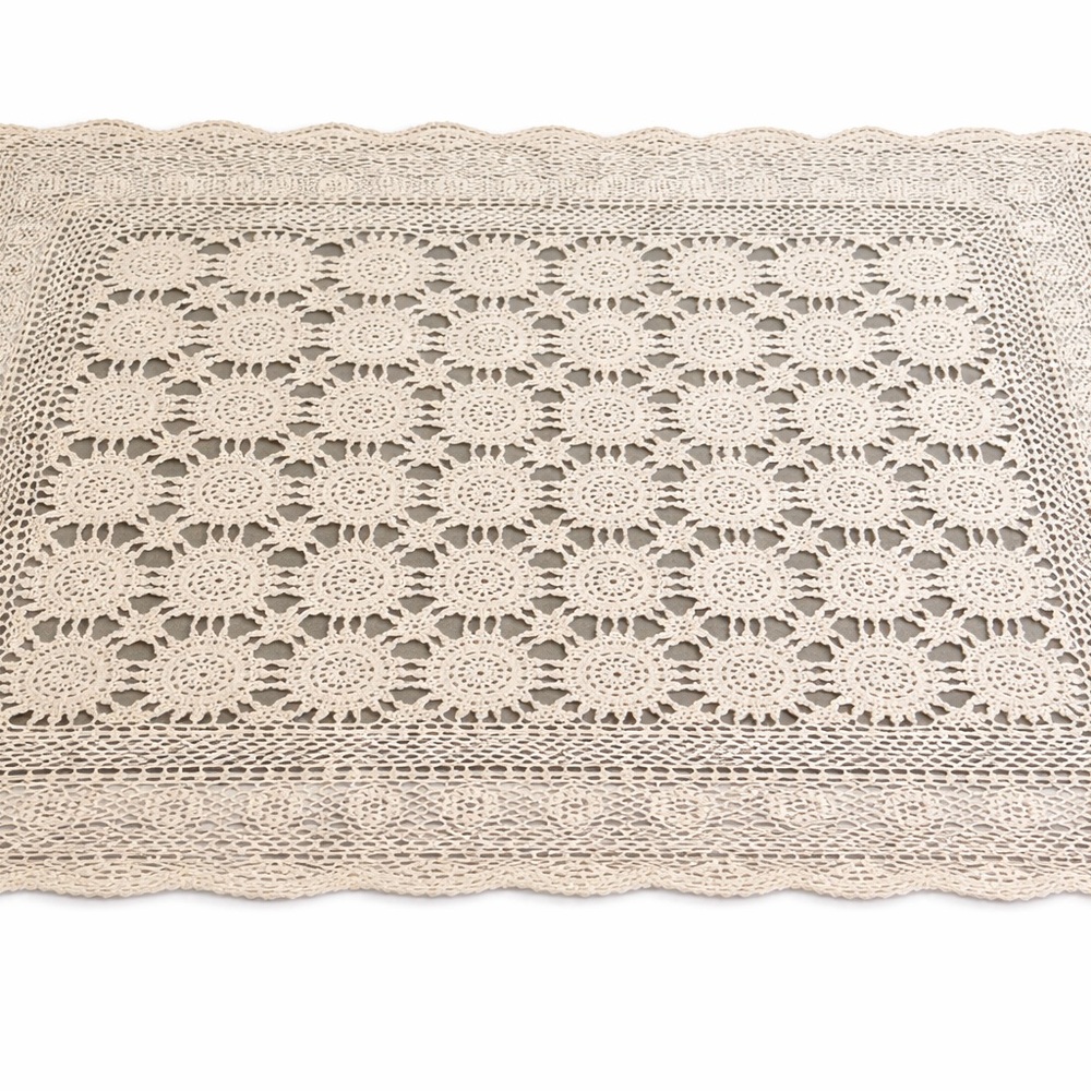 Cream Crochet Lace Table Topper 41.5” Square Cottagecore Farmhouse